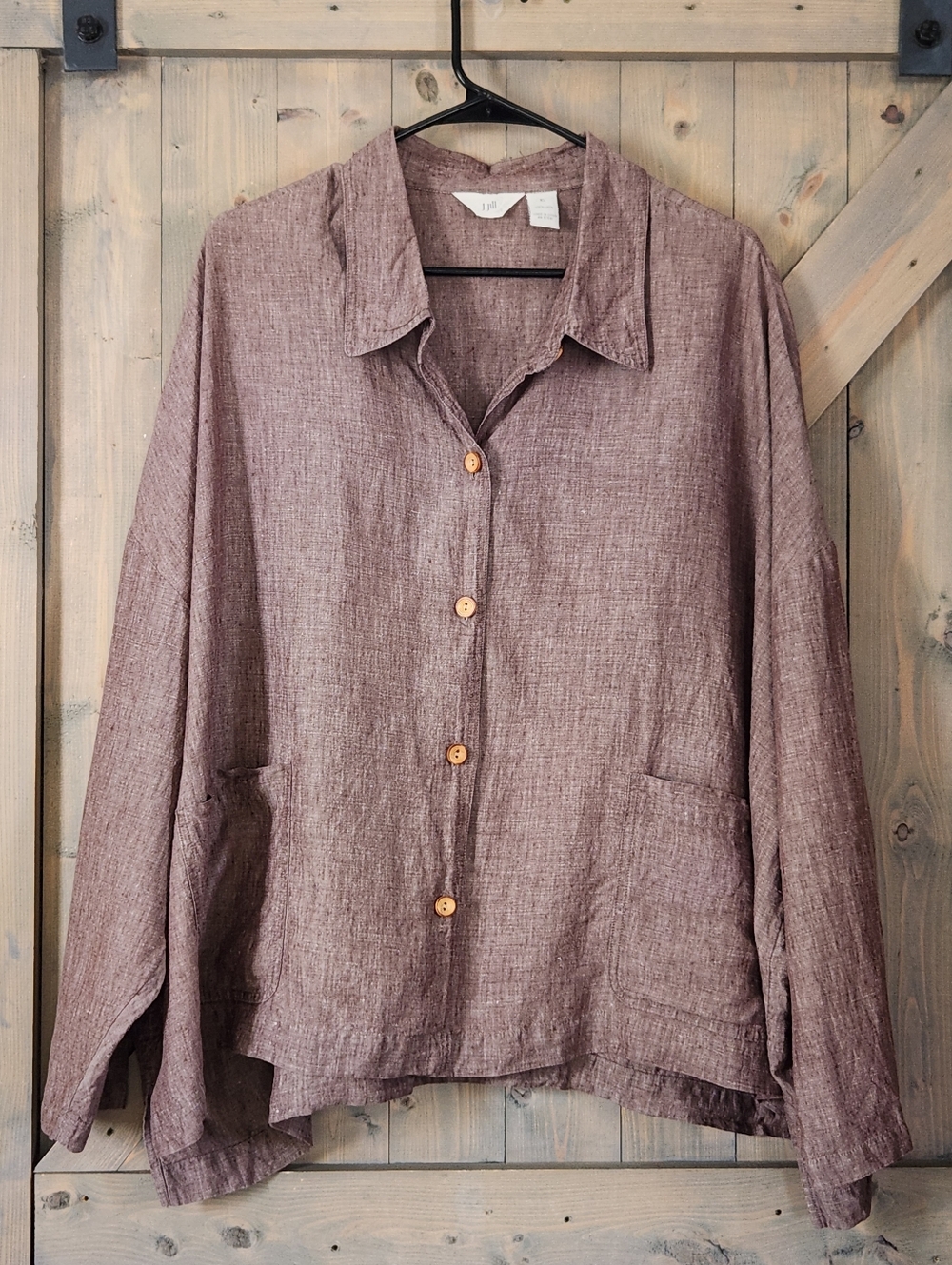 J. JIll Linen Oversized Boxy Button Front Top XLarge Lagen Crunchy Coastal Grand